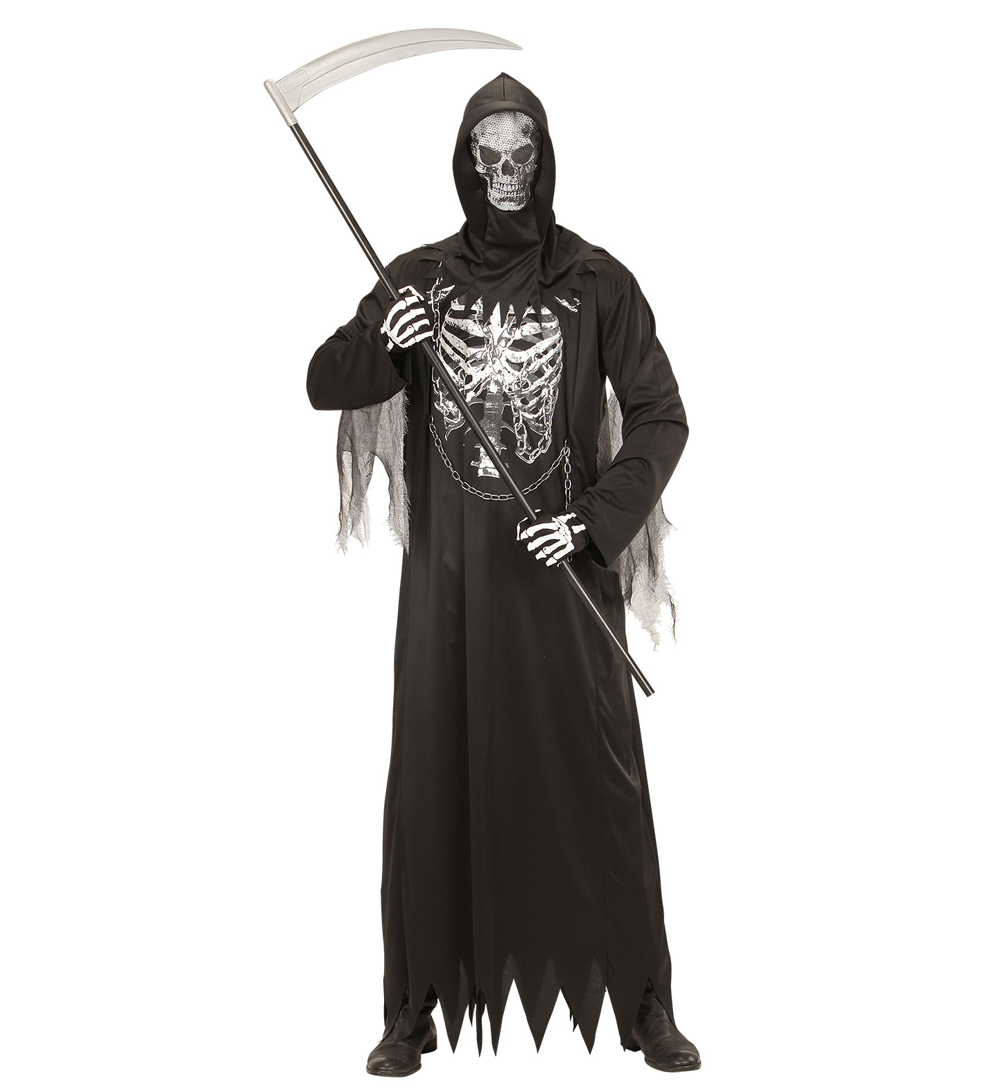 Herren Kostüm Sensenmann mit Kette Maske Halloween Dark Verkleidung