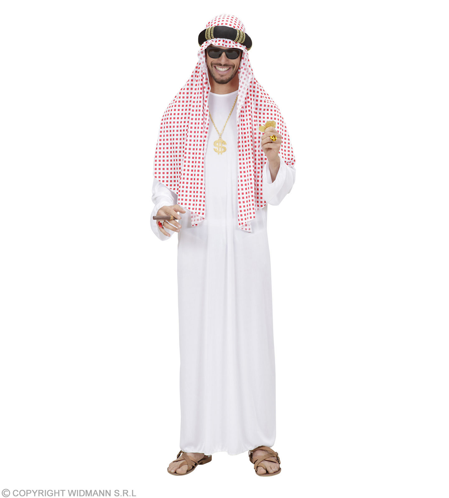Kostüm Arabischer Scheich Größe M-XXL - Araber Turban rot-weiß