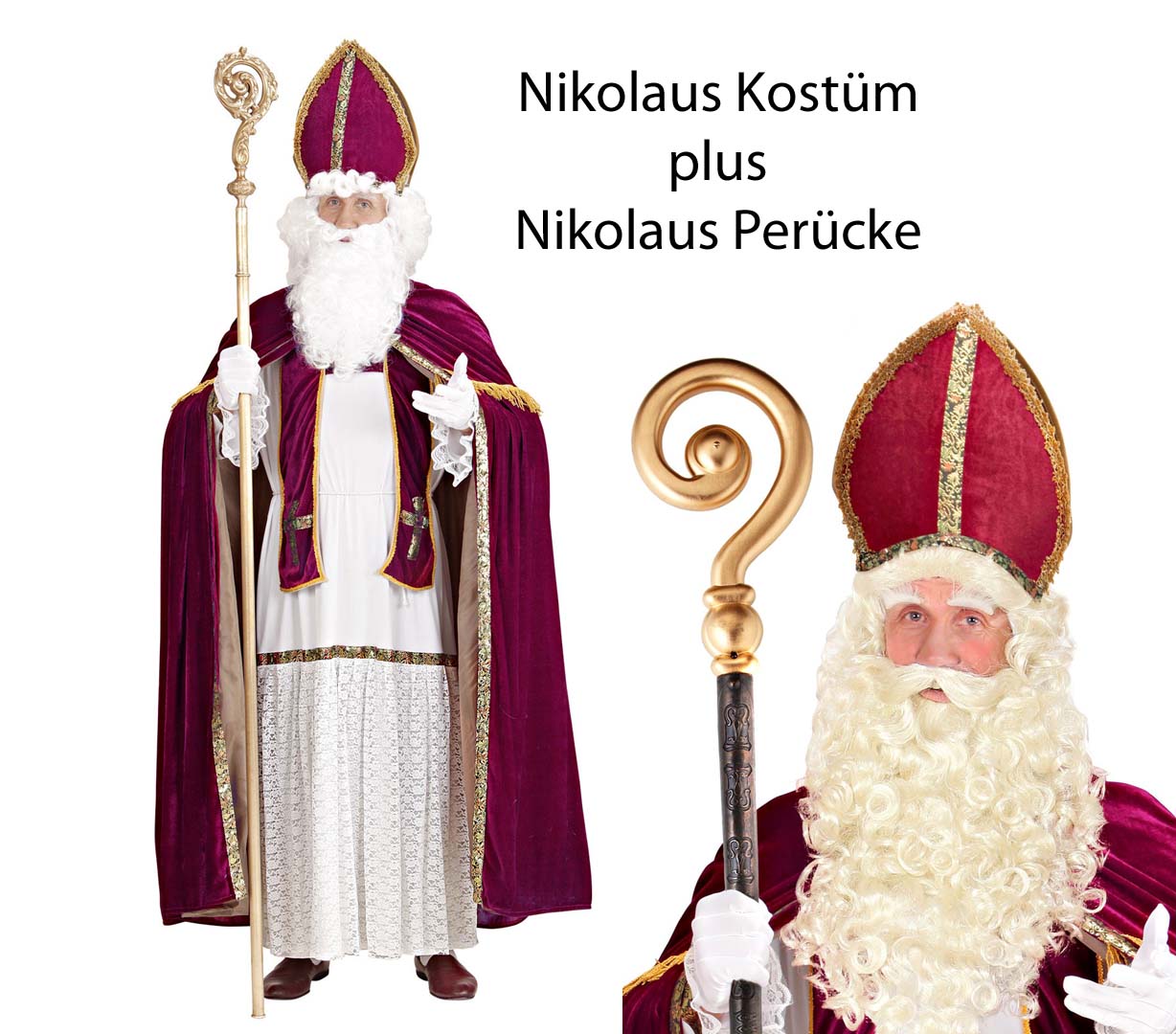 Nikolaus Kostüm Bischof Weihnachten Gr M - 3XL Nikolaus Perücke