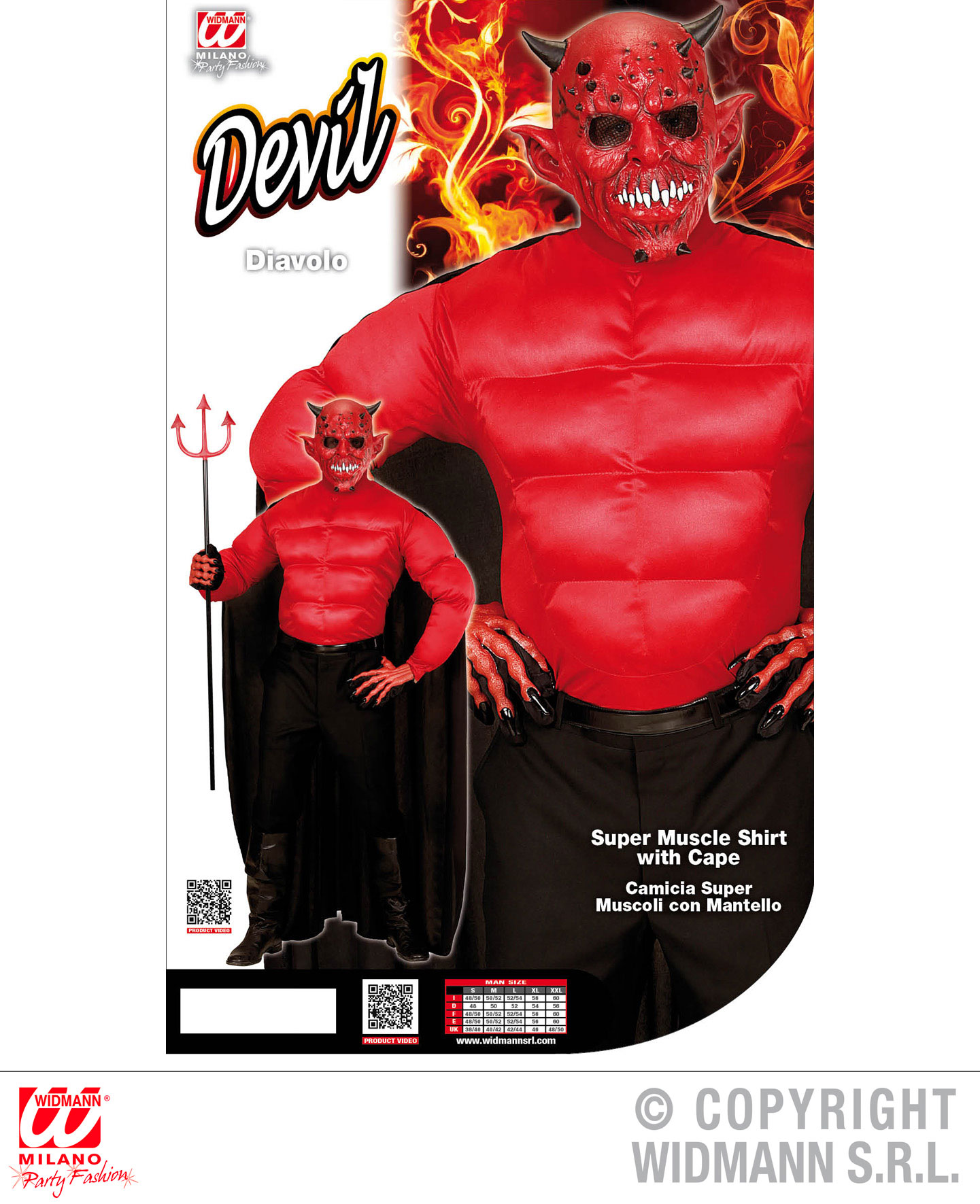 52/54 Herren Teufel Kostüm rotes MUSKELSHIRT MIT UMHANG Gr L Halloween 0633 