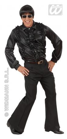 Rüschenhemd Satin schwarz - Gr. ML - XL - Showhemd Hemd Disco